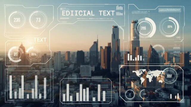 Futuristic City Dashboard - Data Overlay on Urban Skyline