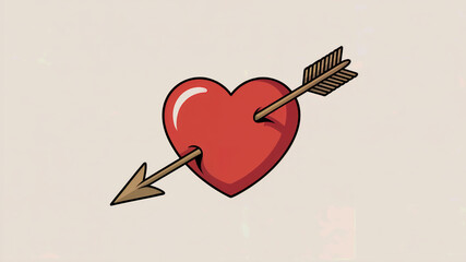 Cartoon Red Heart with Arrow Piercing Through Center