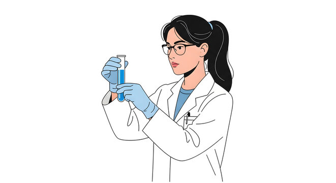 Female Scientist Working in Lab with Test Tube. Research, Experiment, and Scientific Discovery Concept Illustration