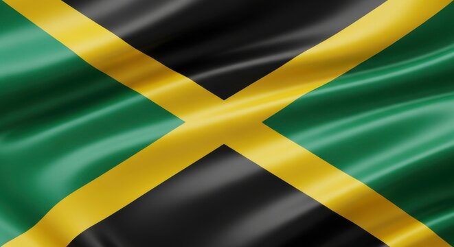 A vibrant image showcasing the jamaican flag with its distinctive black green and gold cross design