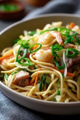 spaghetti with shrimps close up background italian cuisine