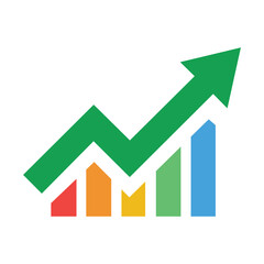 green business arrow graph rising up with multicolor bars