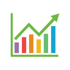 Business arrow bar chart going up represents profit. Multicolor diagram