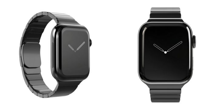 Set of Modern black smart watch with sleek design isolated on a transparent background