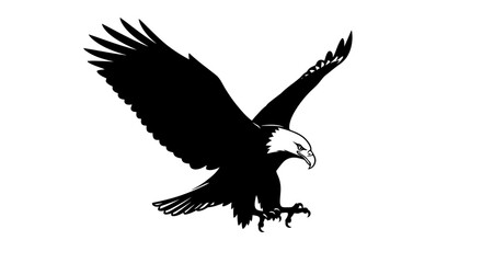 majestic bald eagle in flight: a powerful black silhouette isolated on transparent background, perfect for logos, designs, and prints