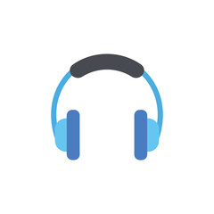 Blue Headphones Illustration for Music Listening and Audio Entertainment on White Background, Flat vector