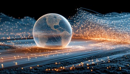 Earth globe surrounded by fiber optics