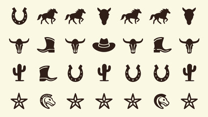 Western cowboy horse cactus boot horseshoe bull skull star
