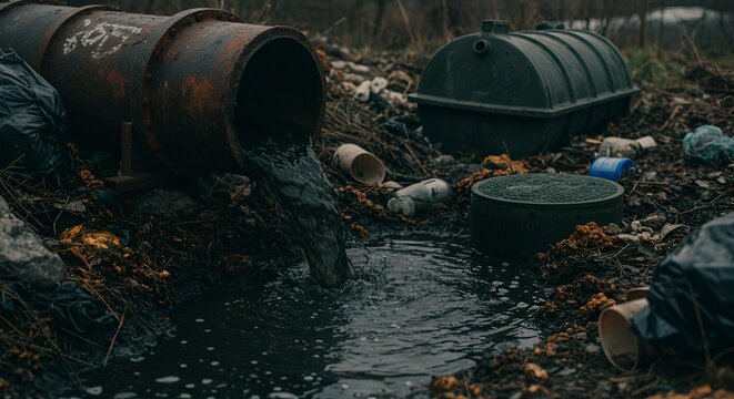 Water Pollution From Pipe Into Stream Environment