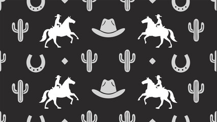 Western cowboy horse cactus horseshoe hat pattern riding © Boshir