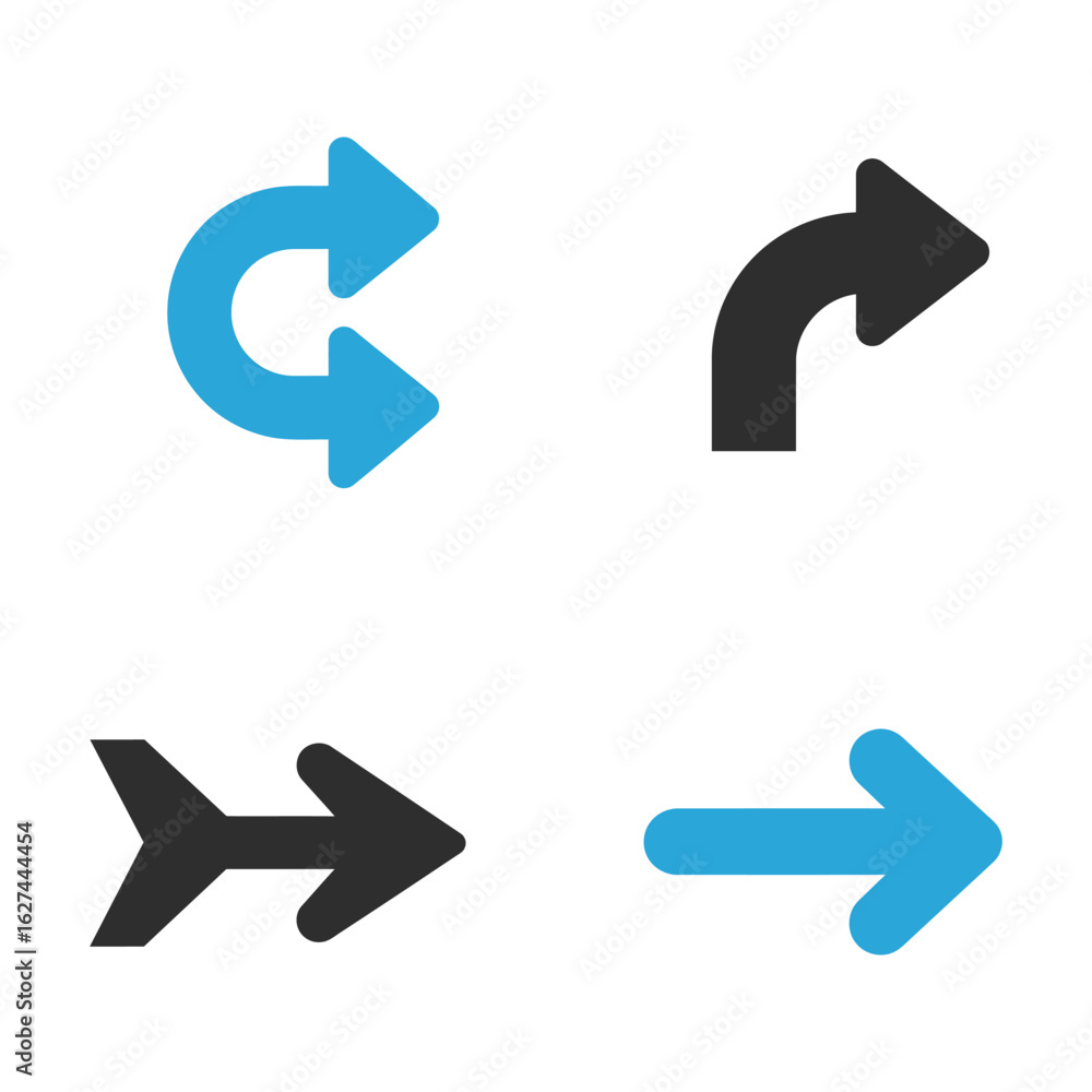 Poster arrow vector set pointing in different directions with various styles, flat vector