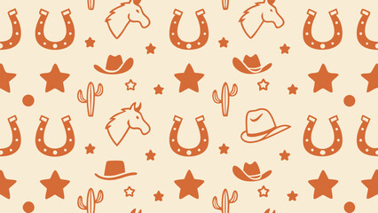 Western horse cowboy hat horseshoe star cactus pattern