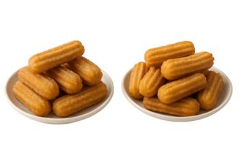 Two plates of golden brown churros dusted with sugar a sweet treat