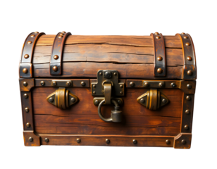 Wooden Treasure Chest with Metallic Hardware and Details