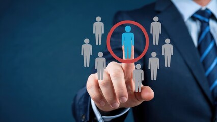 Professional selects ideal candidate from diverse team using digital interface for business recruitment