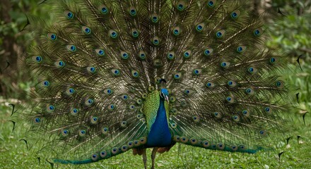 Obraz premium Peacock displaying plumage