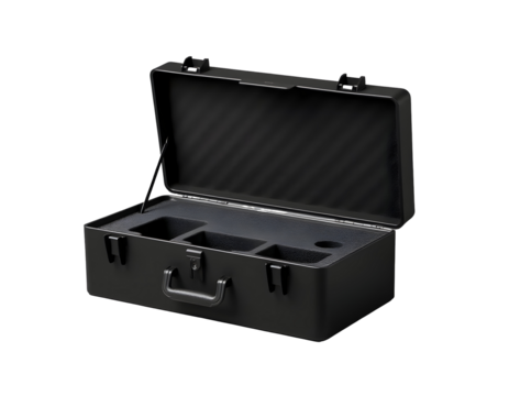 Open Black Briefcase with Interior Compartments