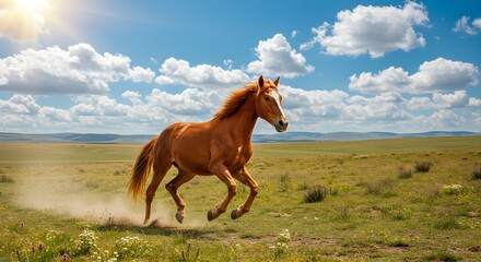 Fototapeta premium Running horse in a field