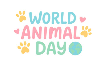 Isolated Transparent, PNG Die cut, Colorful Illustration for World Animal Day Celebration Featuring Cute Paw Prints and Earth Element in a Playful Design