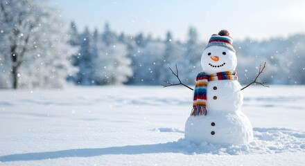 Obraz premium Snowman in snowy field