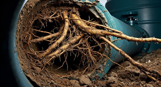 Tree Roots Growing in Sewer Pipe