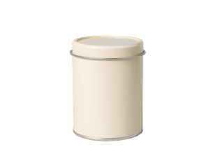 Cream-colored cylindrical container with a lid, isolated on a transparent background