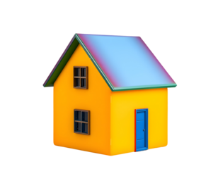 Colorful Cartoon House Rendered on Transparent Background