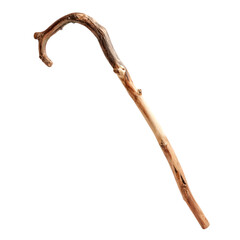 Obraz premium Isolated image of a wooden walking stick with a curved handle on a plain black background studio shot on transparent background