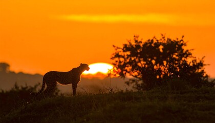Naklejka premium Silhouette of cheetah at sunrise