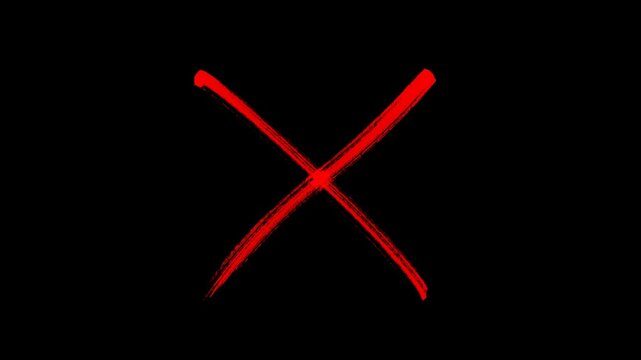 Hand-drawing red cross wrong check mark doodle grunge animation, symbol of cancel, deny, wrong or incorrect, symbol appear in a circle isolated on a transparent background