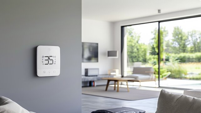 Smart thermostats control home climate from various stylish interiors. convenient temperature regulation for energy efficiency and comfort.	
