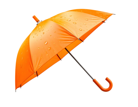 Orange Umbrella with Raindrops Against a Transparent Background