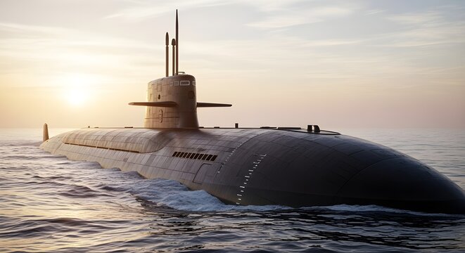 Ohio Class Ballistic Missile Submarine Surfacing in Morning Light
