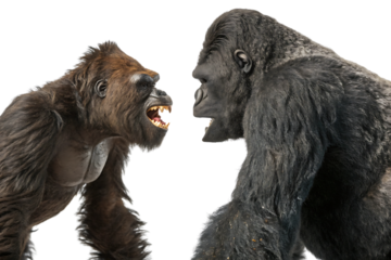 Two gorillas are fighting