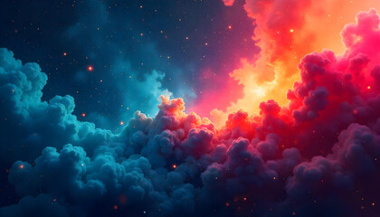 Cosmic nebula with blue and red clouds and stars space