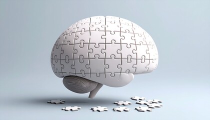 Brain made of puzzle pieces, missing pieces highlight memory loss