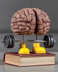Brain Power Concept with Dumbbells and Books for Fitness Motivation