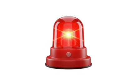 Red emergency beacon light with glowing yellow bulb isolated on transparent background