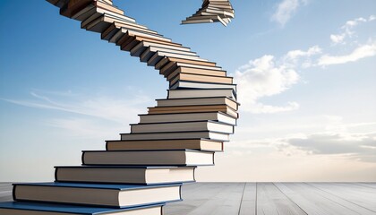 Stack of books forming a staircase, concept of literacy as pathway to success