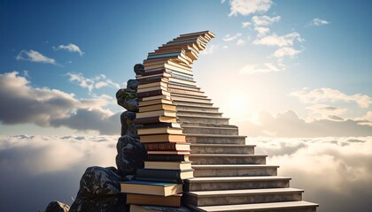 Stack of books forming a staircase, concept of literacy as pathway to success