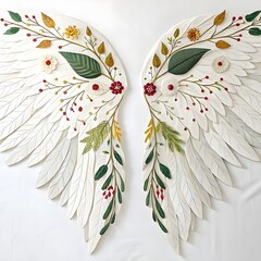 Watercolor Floral Wings with Delicate Feathers