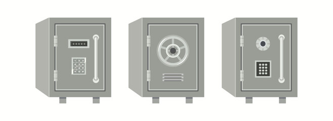 Fototapeta premium Collection of save deposit box. Saving money box. Deposit box door code. 