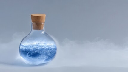 Obraz premium Mysterious Glass Flask with Blue Liquid and Smoky Atmosphere