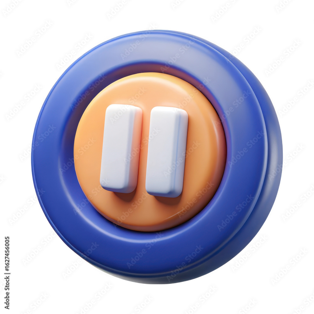Poster 3d render of a blue and orange pause button icon isolated on transparent background