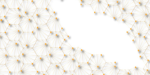 Technology abstract white digital background of connected dot with orange line .many squares and rectangle shapes .Internet connection network high digital technology with connecting points and dots