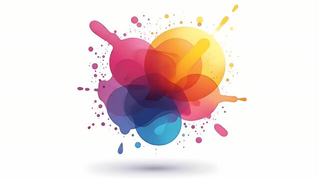 Mock-up illustrated logo for a creative design agency&mdash;abstract splash shape with overlapping translucent layers in bold colors on white background.

