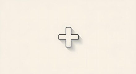 Obraz premium Simple black plus sign with drop shadow on off-white background.