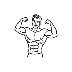 Body builder line art, Workout refers to physical exercise or activity performed to improve fitness, strength, or overall health