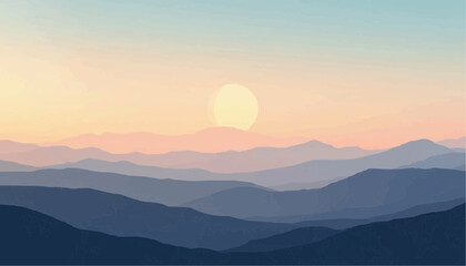 Obraz premium Sunset Over Mountain Range with Soft Pastel Sky in Calm Natural Landscape