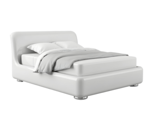 Modern White Bed with Pillows and Blanket